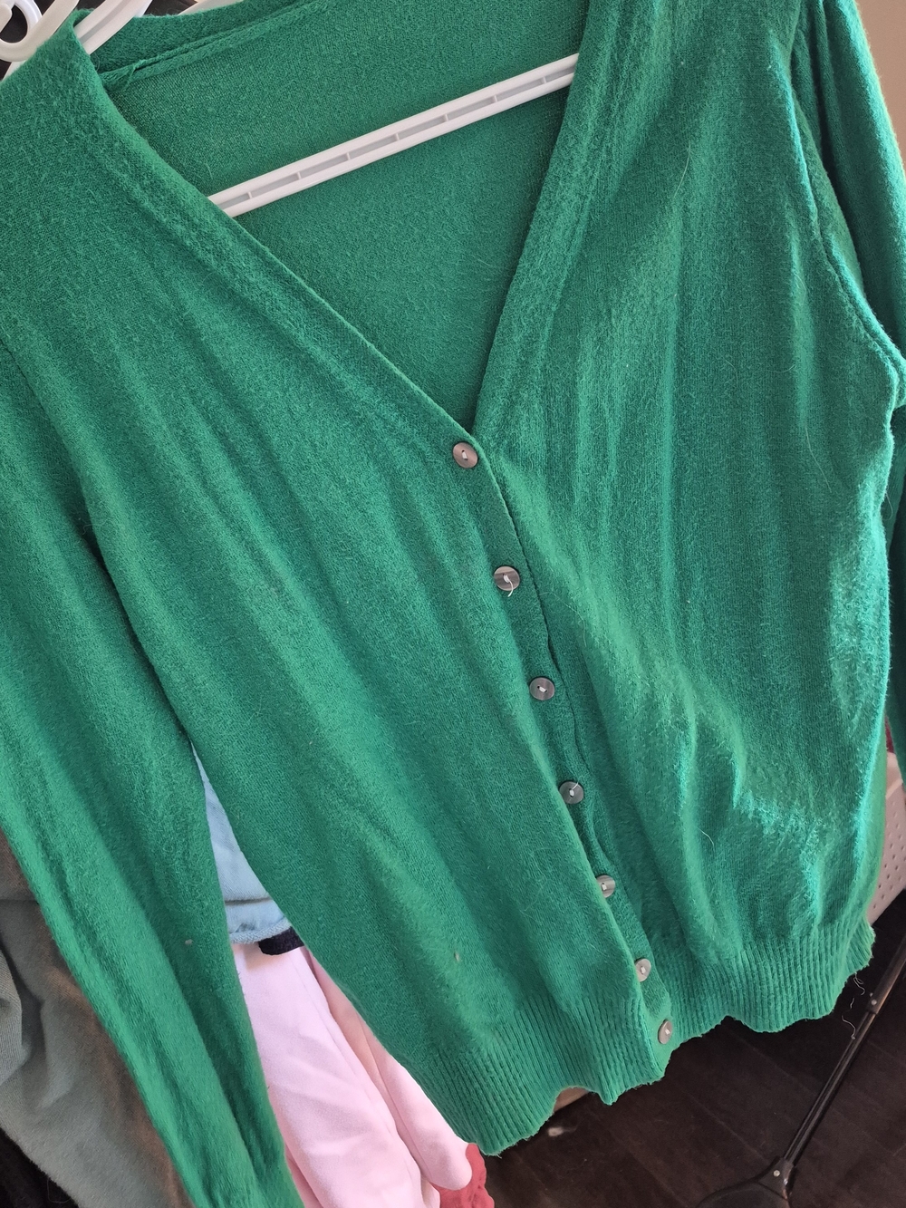 Green V-Neck Button Cardigan Sweater